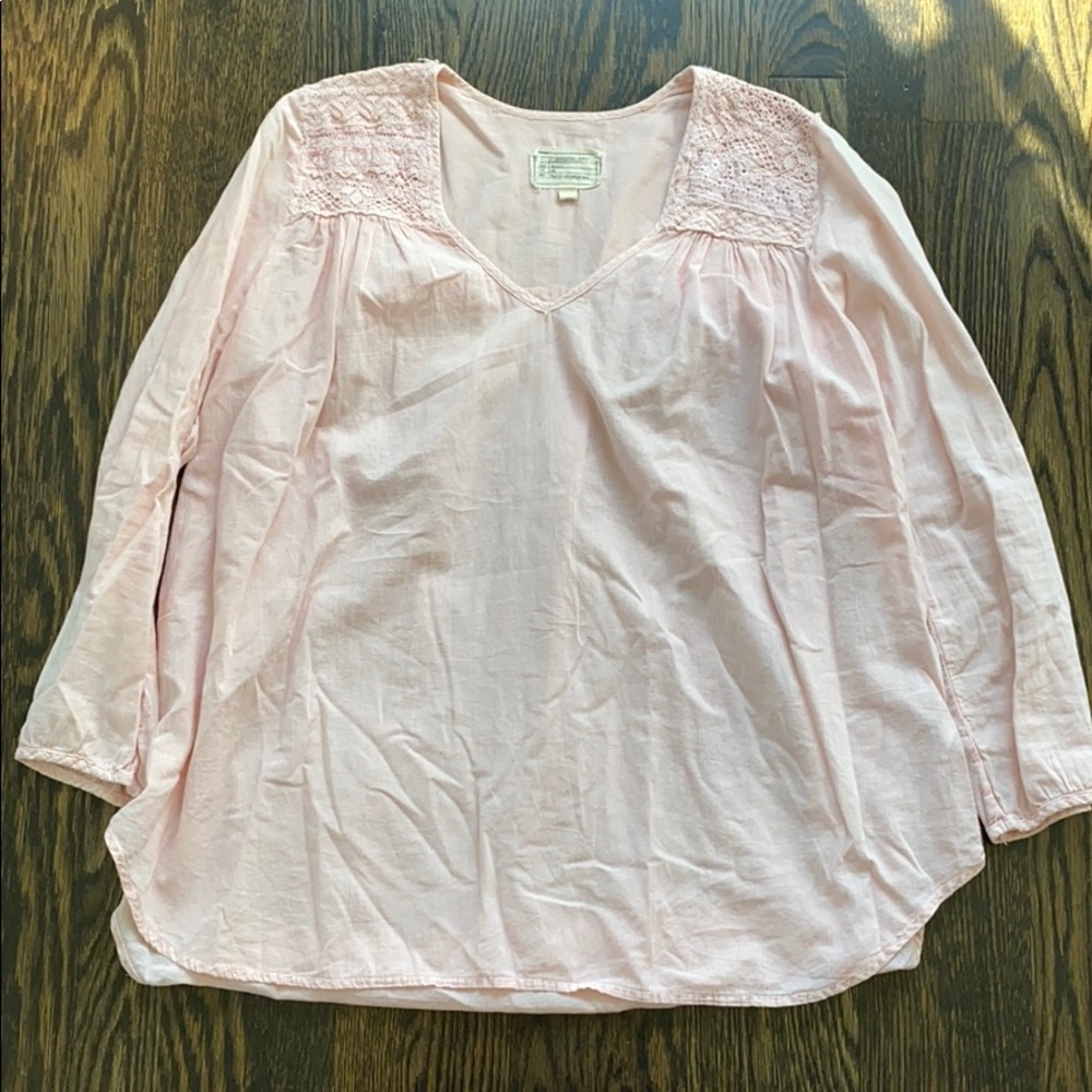 EUC Current Elliott Pink Lace Peasant Top